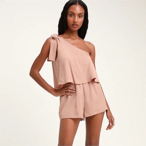 Lulu's Destined For Chicness Dusty Rose One-Shoulder Romper - Picture 1 of 4